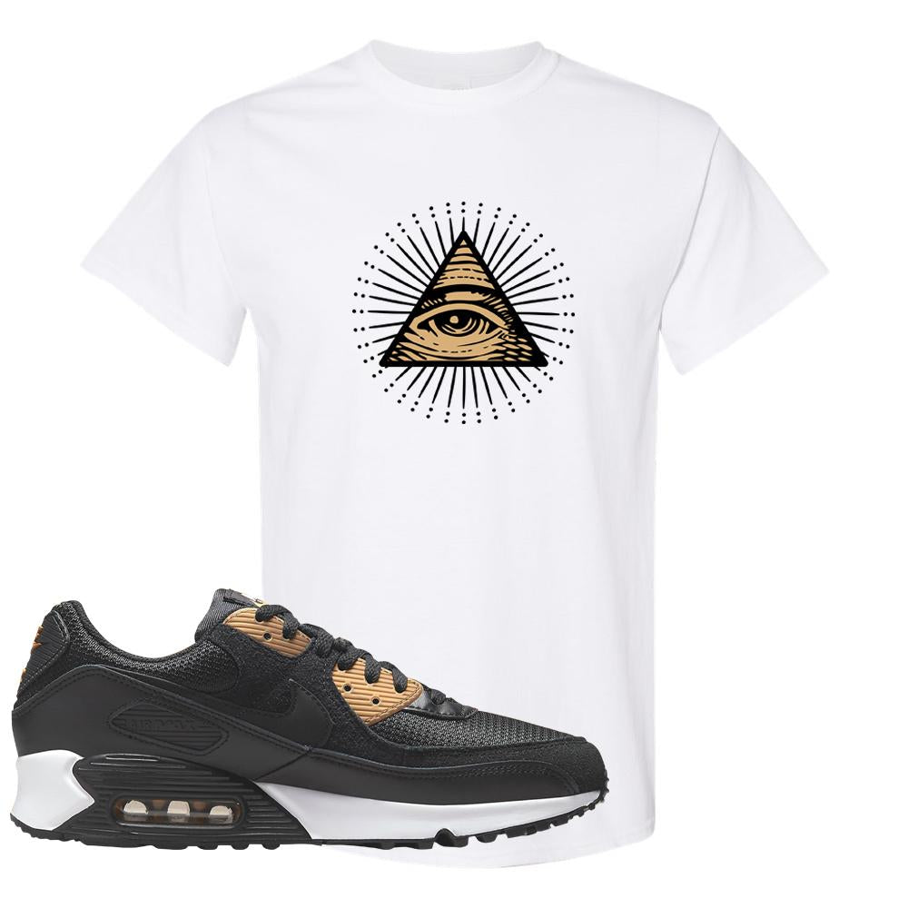 Air Max 90 Black Old Gold T Shirt | All Seeing Eye, White