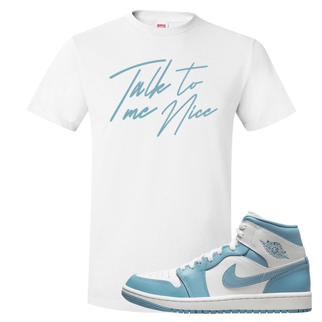 University Blue Mid 1s T Shirt | Talk To Me Nice, White