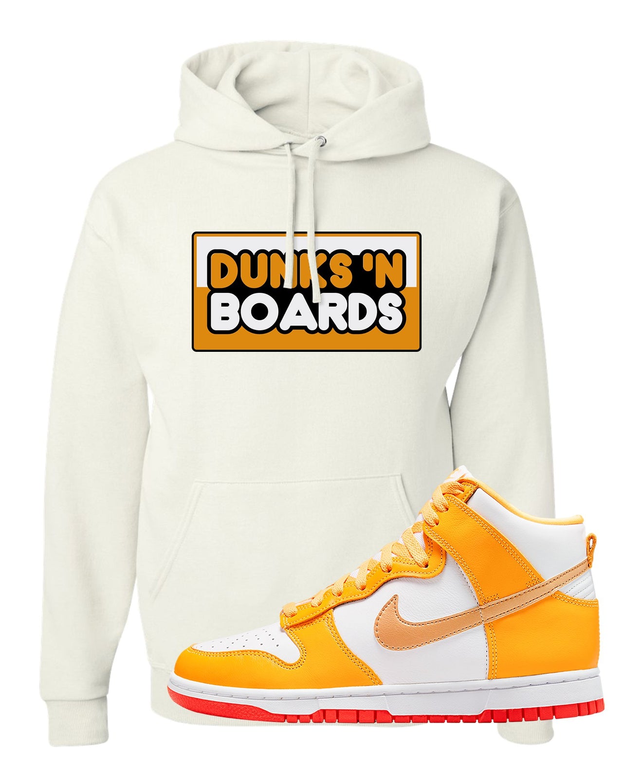 Yellow Gold Orange High Dunks Hoodie | Dunks N Boards, White