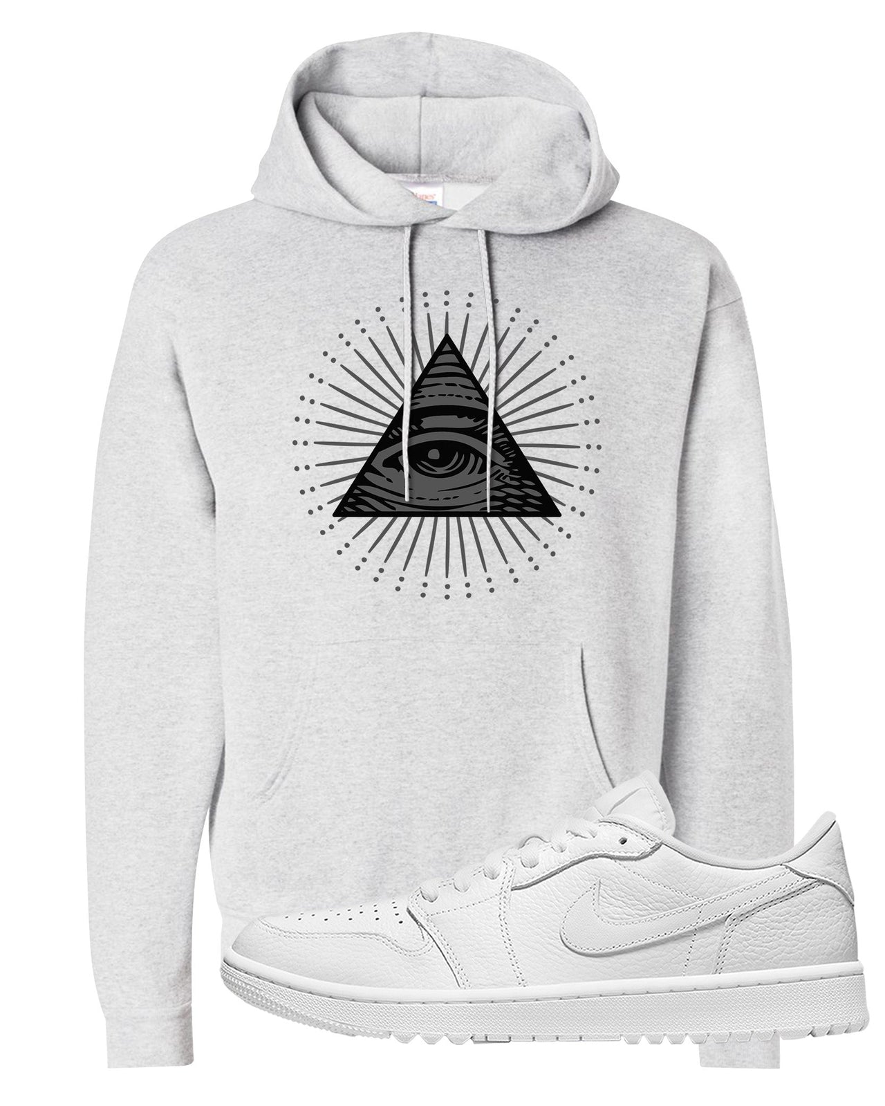 Triple White Golf Low 1s Hoodie | All Seeing Eye, Ash