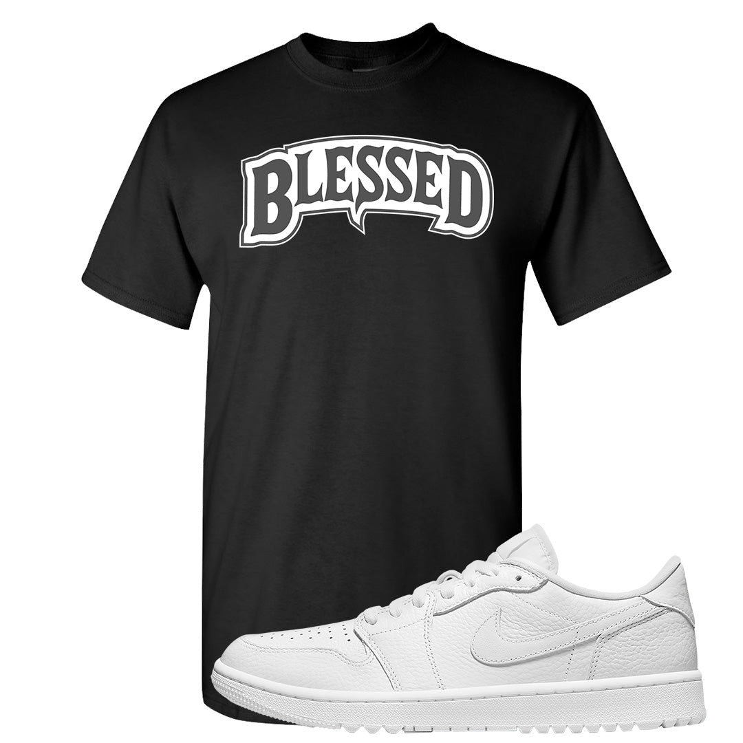 Triple White Golf Low 1s T Shirt | Blessed Arch, Black