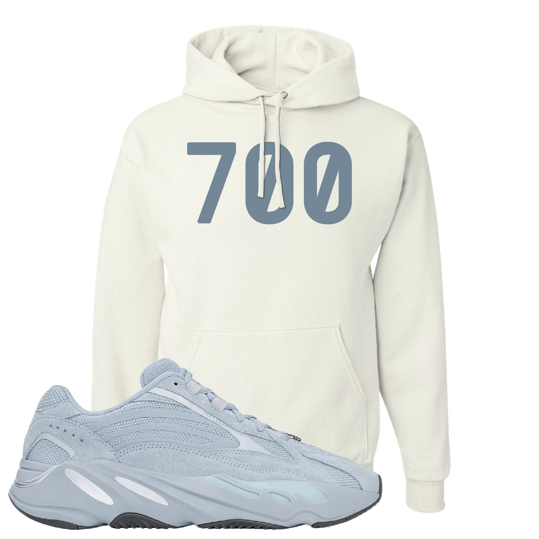 Yeezy Boost 700 V2 Hospital Blue 700 Sneaker Matching White Pullover Hoodie