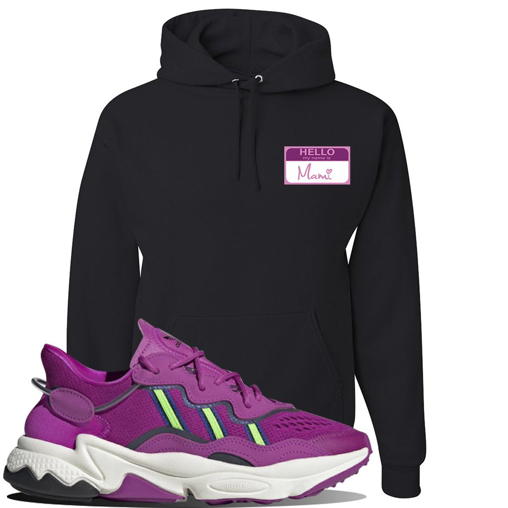 Ozweego Vivid Pink Sneaker Black Pullover Hoodie | Hoodie to match Adidas Ozweego Vivid Pink Shoes | Hello my Name is Mami
