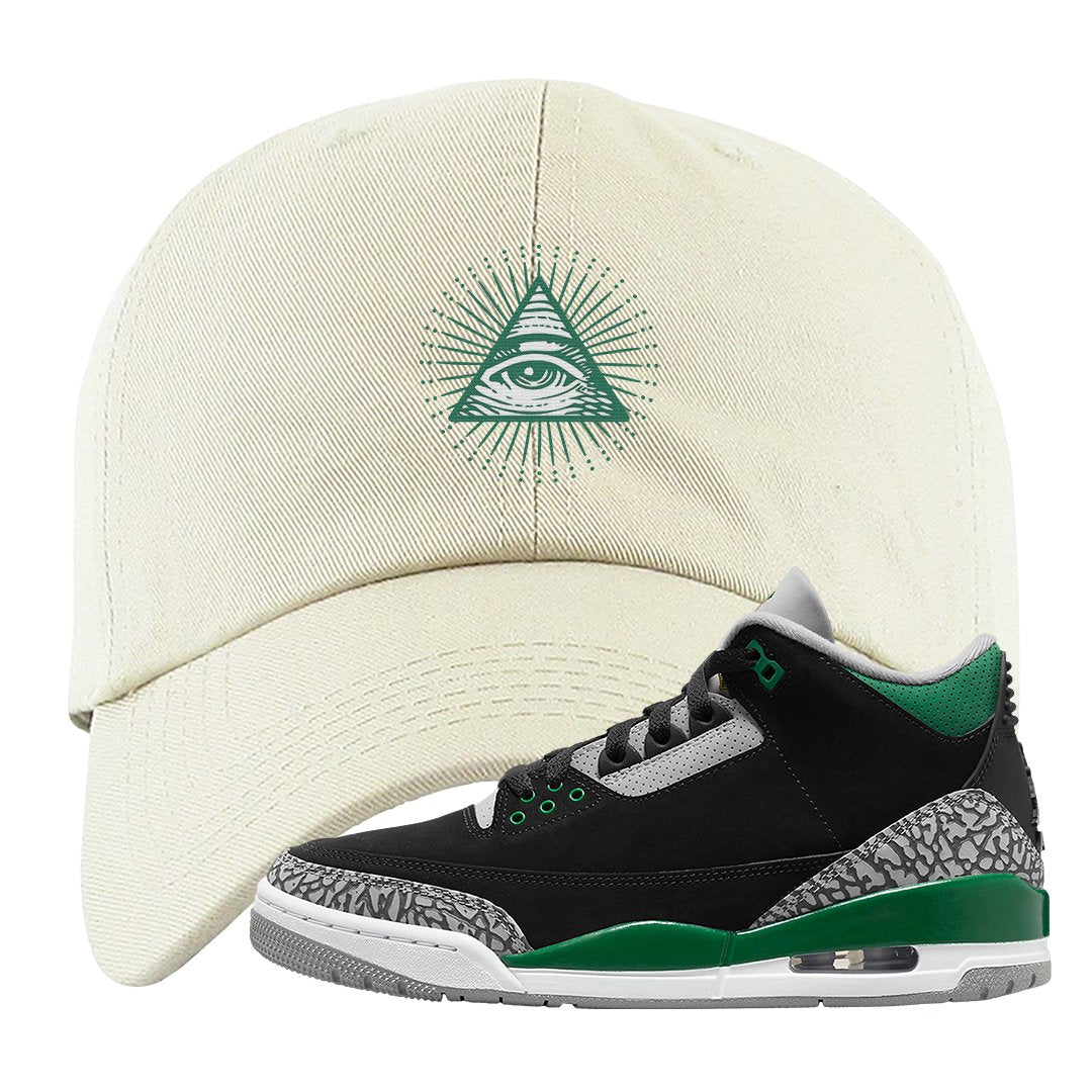 Pine Green 3s Dad Hat | All Seeing Eye, White