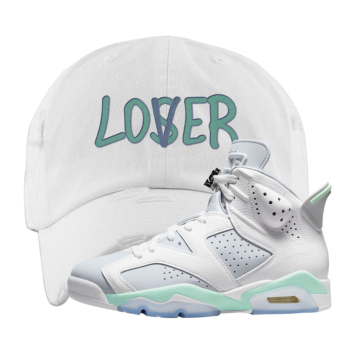 Mint Foam 6s Distressed Dad Hat | Lover, White