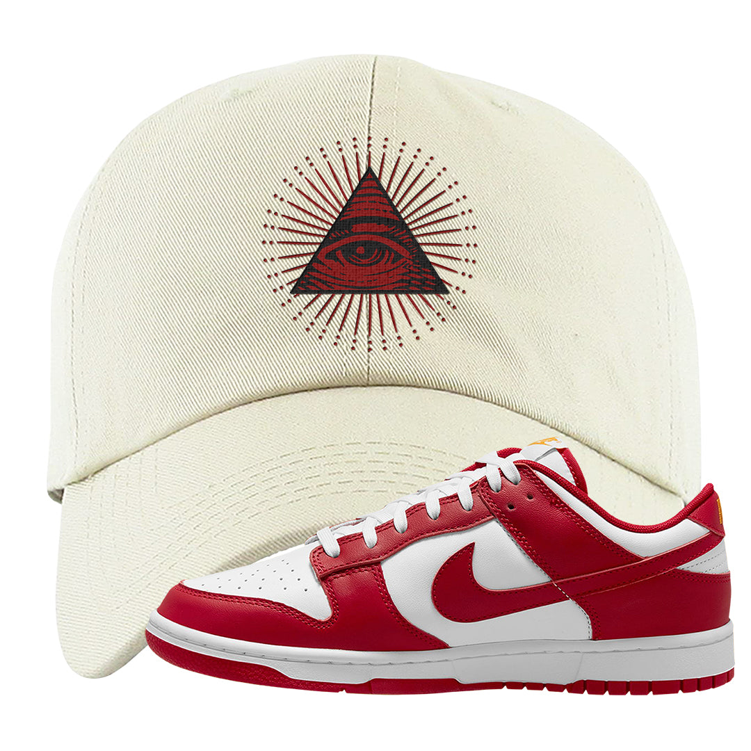 Red White Yellow Low Dunks Dad Hat | All Seeing Eye, White