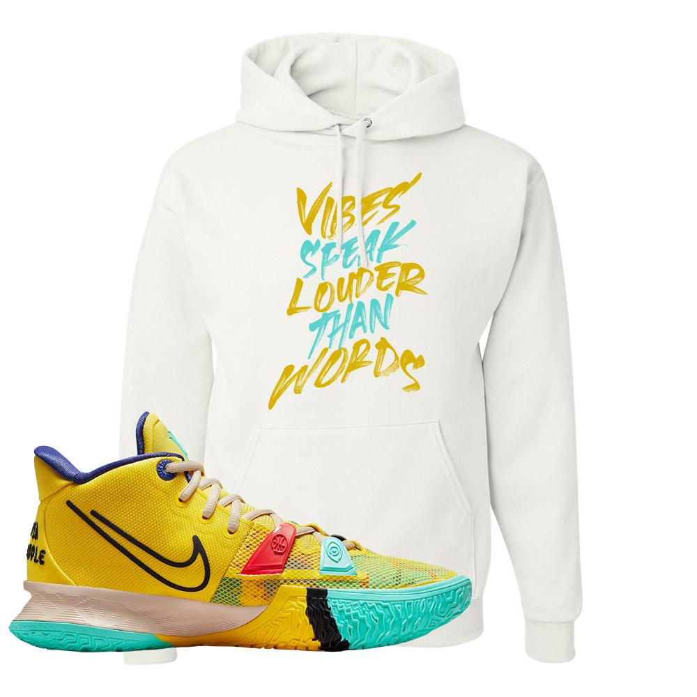 1 World 1 People Yellow 7s Hoodie | Vibes Speak Louder Than Words, White