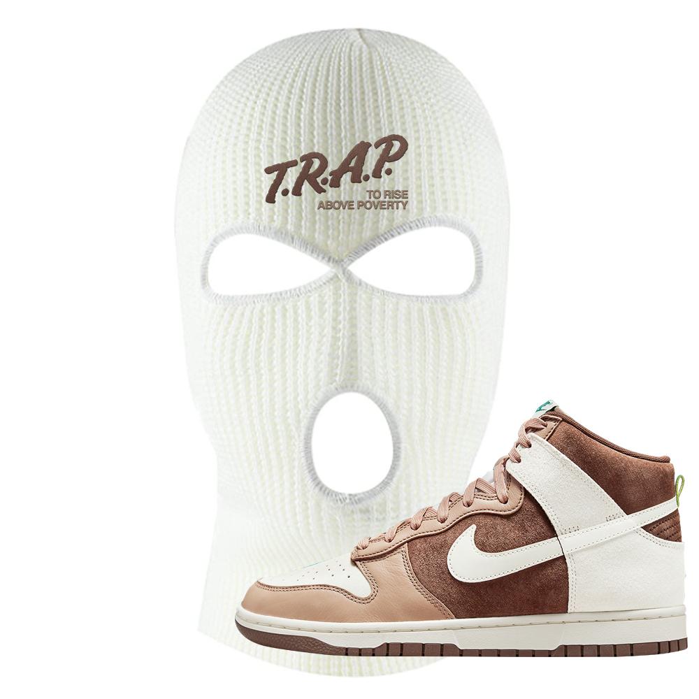 Light Chocolate High Dunks Ski Mask | Trap To Rise Above Poverty, White