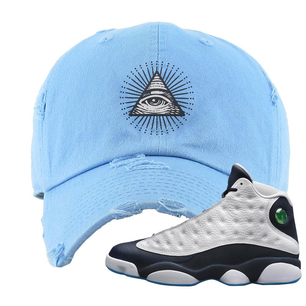 Obsidian 13s Distressed Dad Hat | All Seeing Eye, Light Blue
