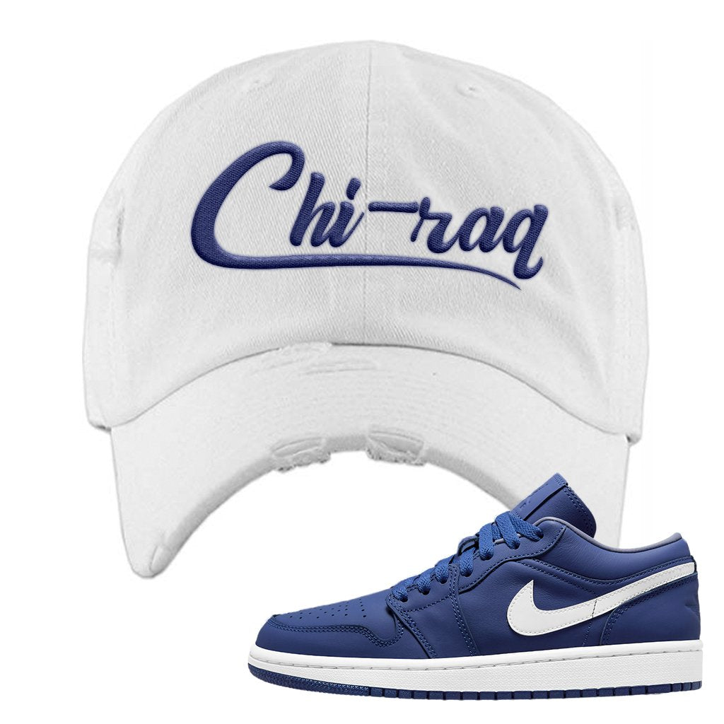 WMNS Dusty Blue Low 1s Distressed Dad Hat | Chiraq, White