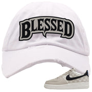 King Day Low AF 1s Distressed Dad Hat | Blessed Arch, White