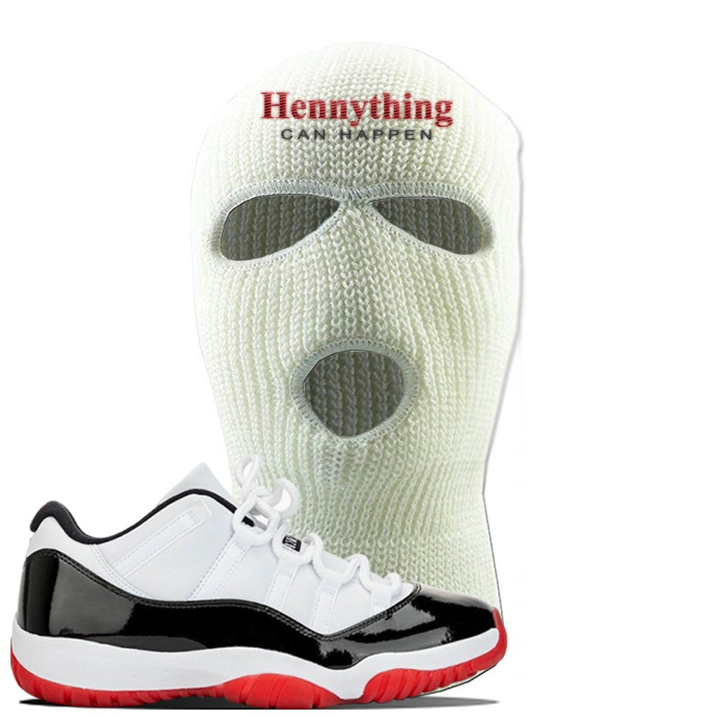 Jordan 11 Low White Black Red Sneaker White Ski Mask | Winter Mask to match Nike Air Jordan 11 Low White Black Red Shoes | HennyThing Is Possible