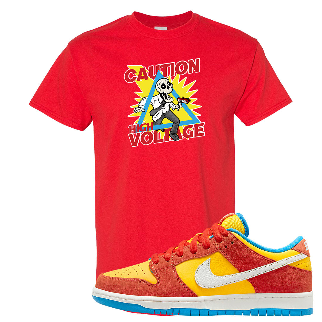 Habanero Red Gold Blue Low Dunks T Shirt | Caution High Voltage, Red