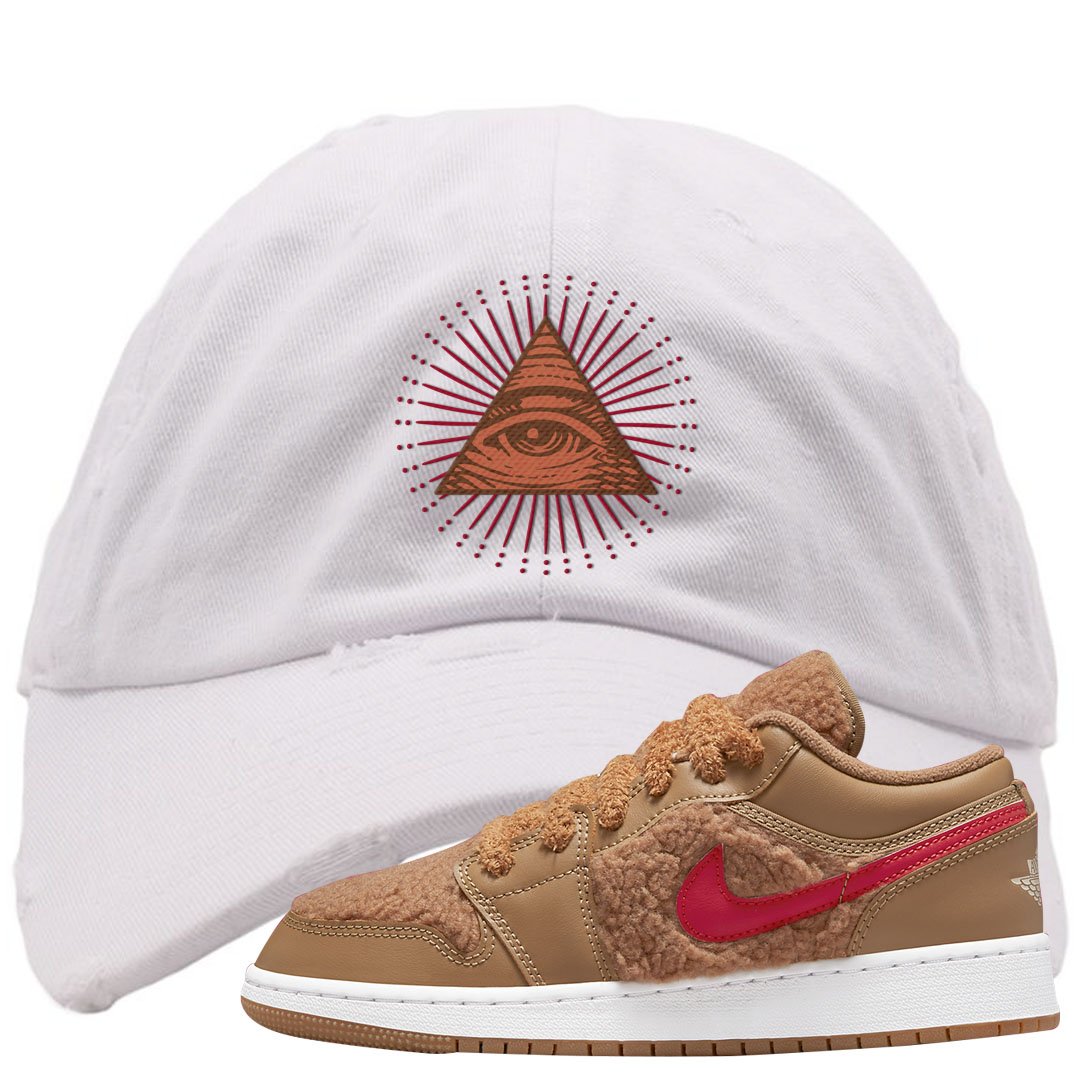 Teddy Bear Low 1s Distressed Dad Hat | All Seeing Eye, White