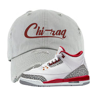 Cardinal Red 3s Distressed Dad Hat | Chiraq, Light Gray