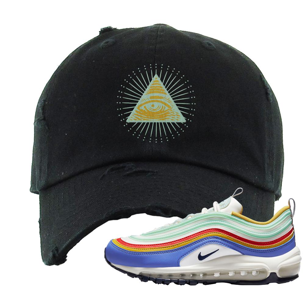 Multicolor 97s Distressed Dad Hat | All Seeing Eye, Black