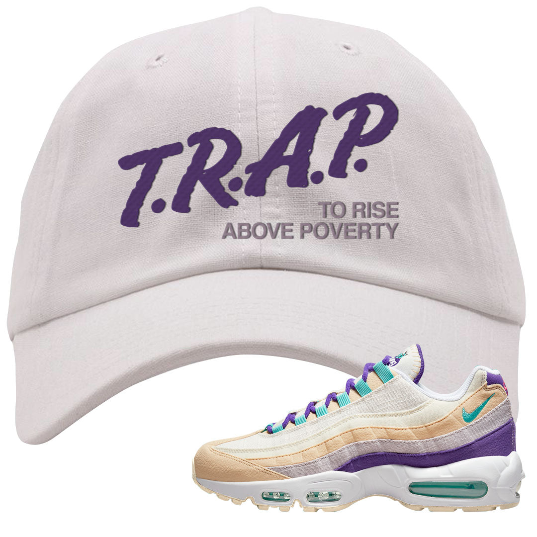 Sprung Natural Purple 95s Dad Hat | Trap To Rise Above Poverty, White