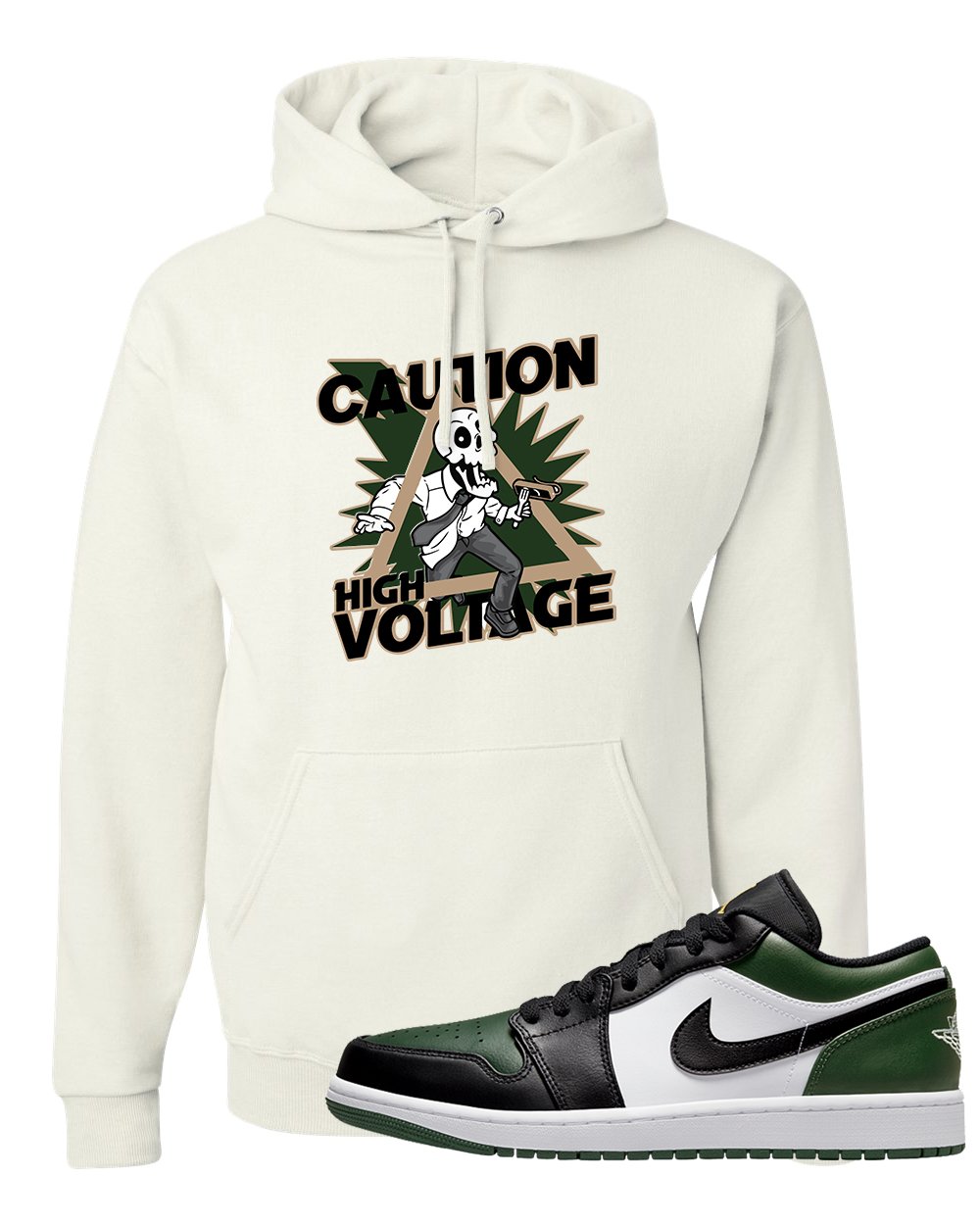 Green Toe Low 1s Hoodie | Caution High Voltage, White