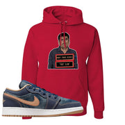 Denim Gum Bottom Low 1s Hoodie | El Chapo Illustration, Red