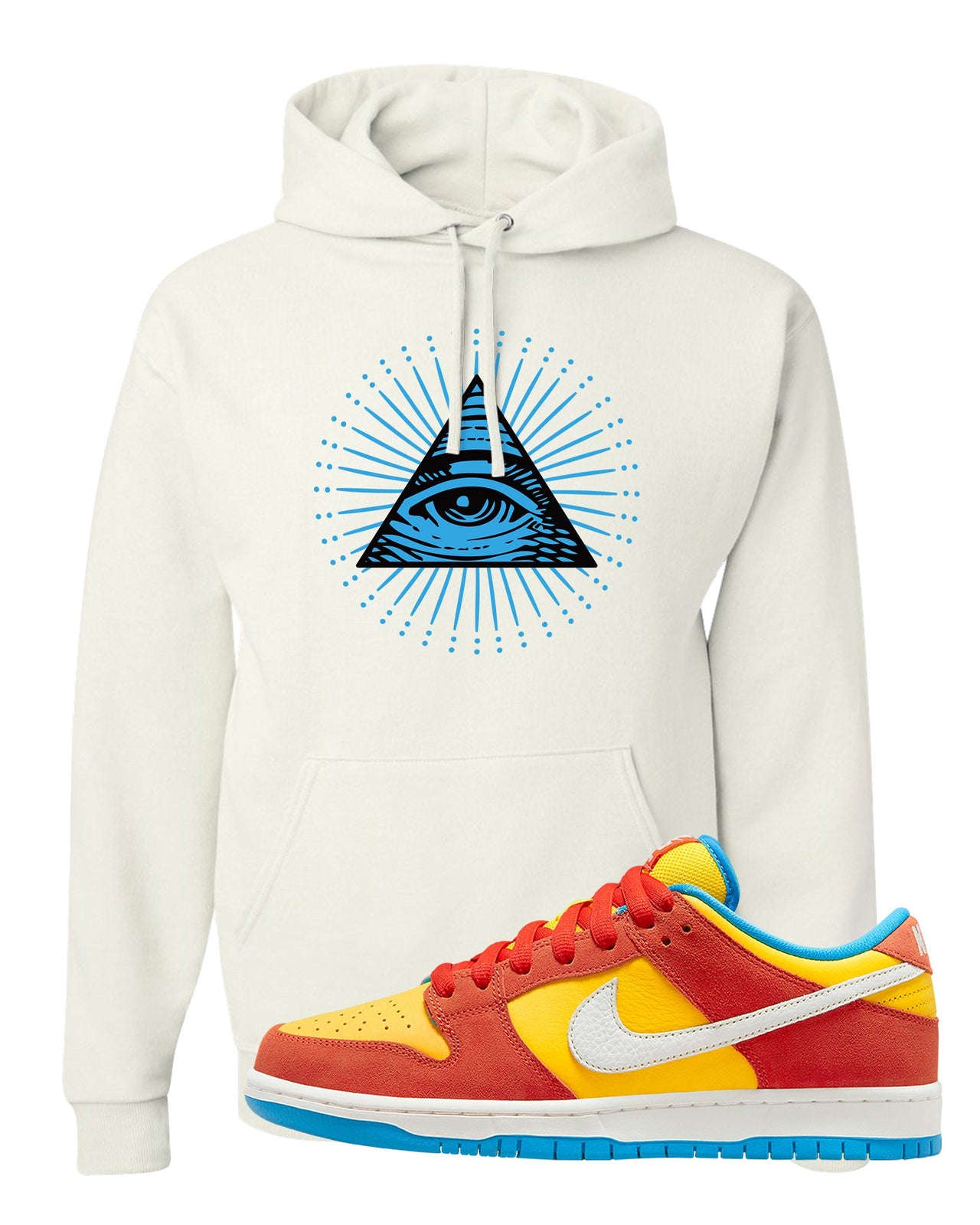 Habanero Red Gold Blue Low Dunks Hoodie | All Seeing Eye, White