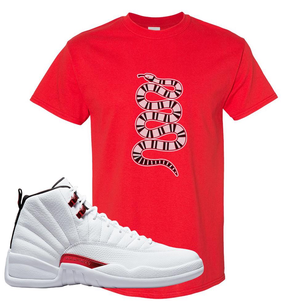 Twist White Red 12s T Shirt | Coiled Snake, Red