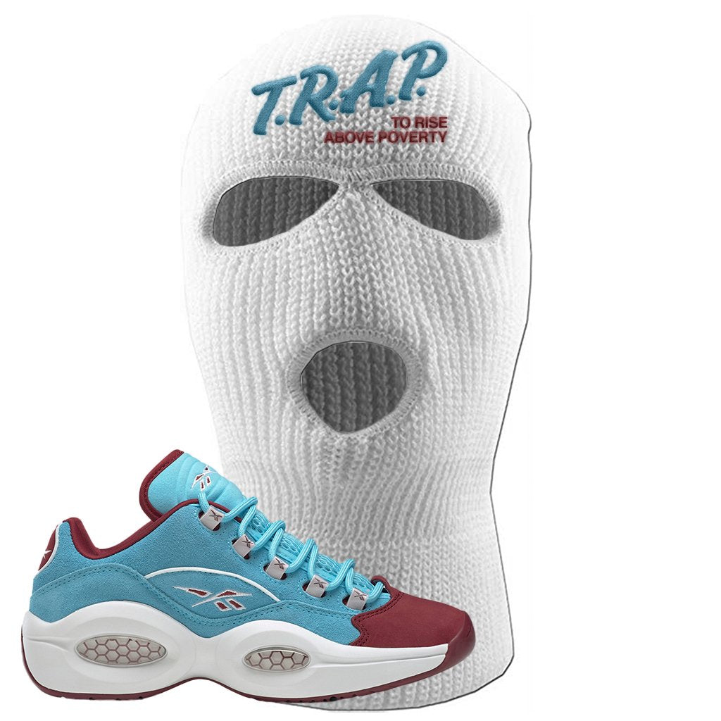 Maroon Light Blue Question Lows Ski Mask | Trap To Rise Above Poverty, White