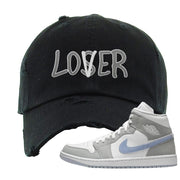 Wolf Grey Mid 1s Distressed Dad Hat | Lover, Black