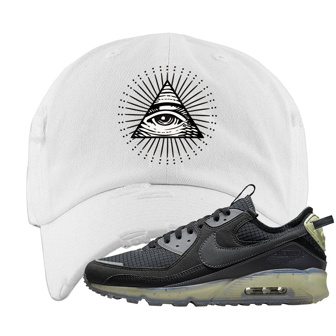 Terrascape Lime Ice 90s Distressed Dad Hat | All Seeing Eye, White