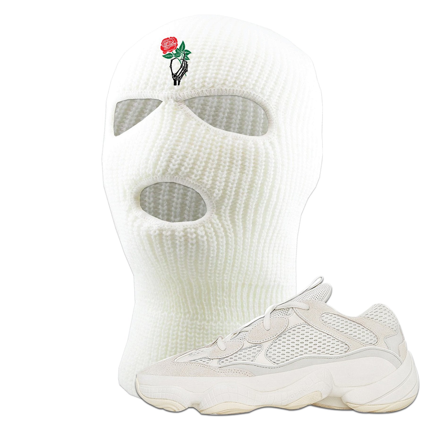 Bone White 500s Ski Mask | Skeleton Hand Rose, White