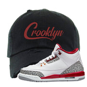 Cardinal Red 3s Distressed Dad Hat | Crooklyn, Black