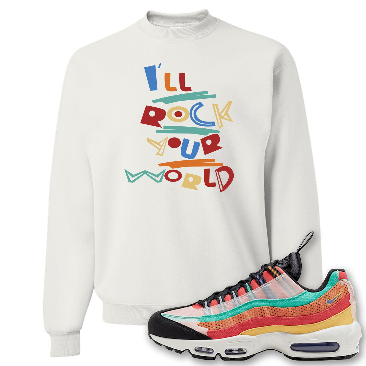 Air Max 95 Black History Month Sneaker White Crewneck Sweatshirt | Crewneck to match Nike Air Max 95 Black History Month Shoes | I'll Rock Your World