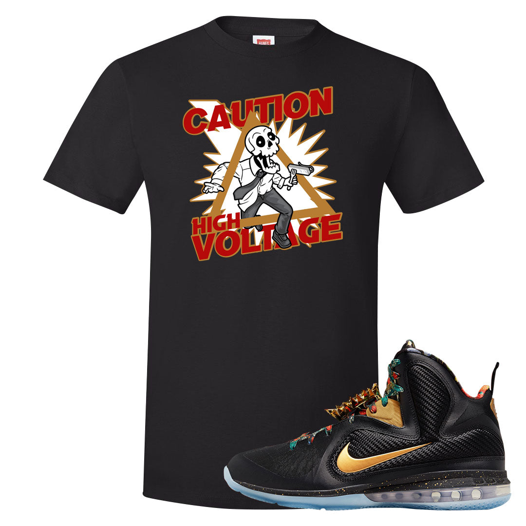 Throne Watch Bron 9s T Shirt | Caution High Voltage, Black