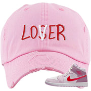 Valentine's Day Mid 1s Distressed Dad Hat | Lover, Light Pink