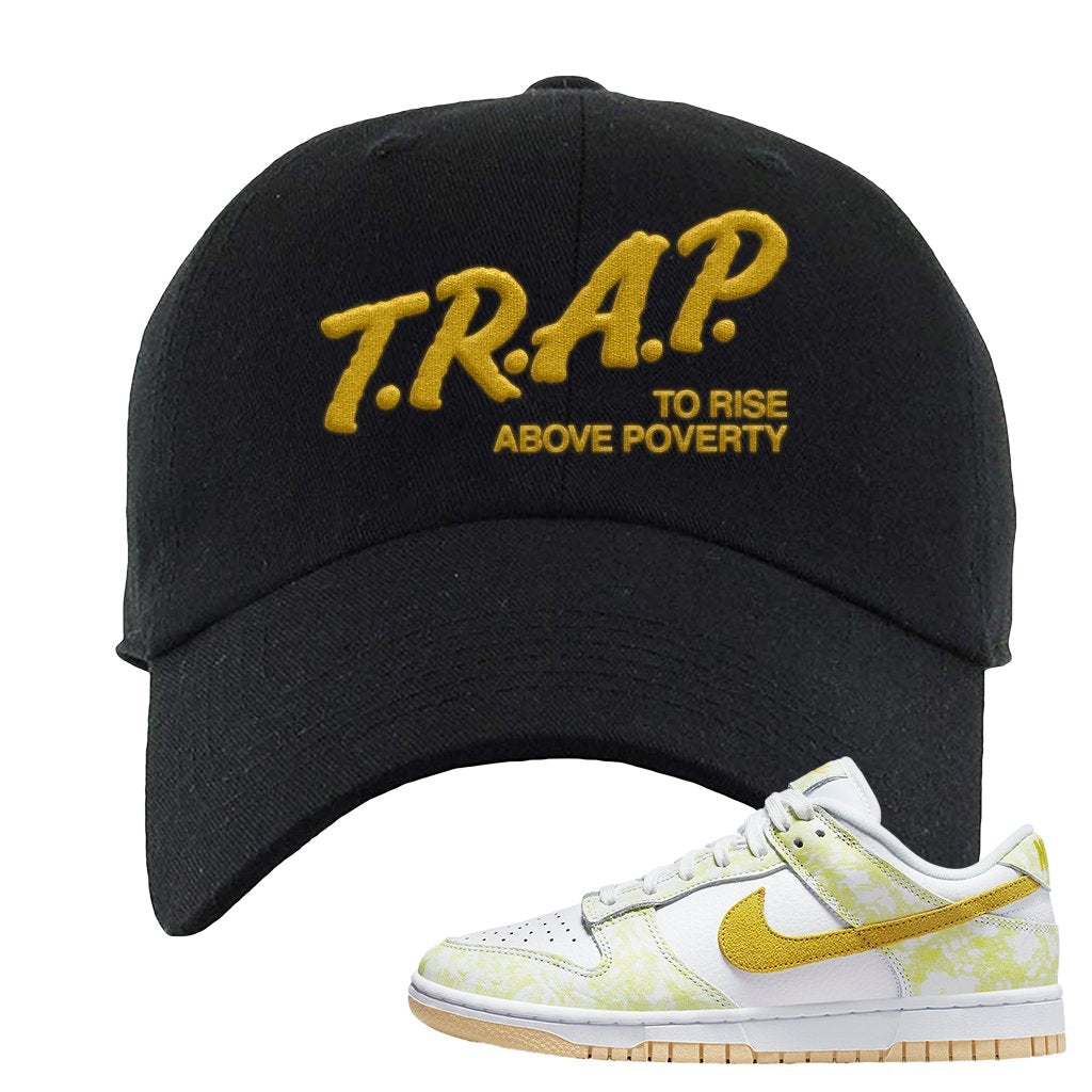 Yellow Strike Low Dunks Dad Hat | Trap To Rise Above Poverty, Black