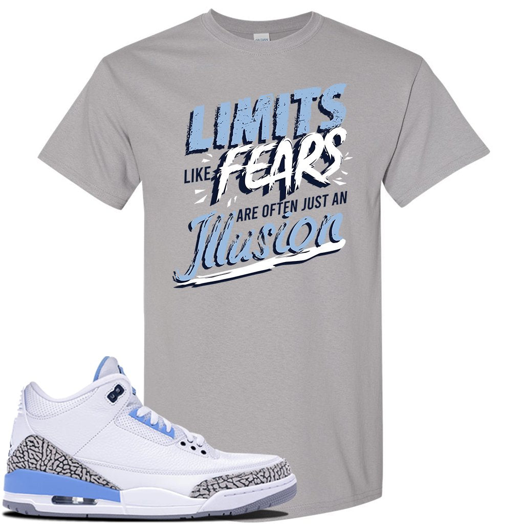 Air Jordan 3 UNC Sneaker Gravel T Shirt | Tees to match Nike Air Jordan 3 UNC Shoes | Limits Like Fears