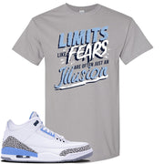 Air Jordan 3 UNC Sneaker Gravel T Shirt | Tees to match Nike Air Jordan 3 UNC Shoes | Limits Like Fears