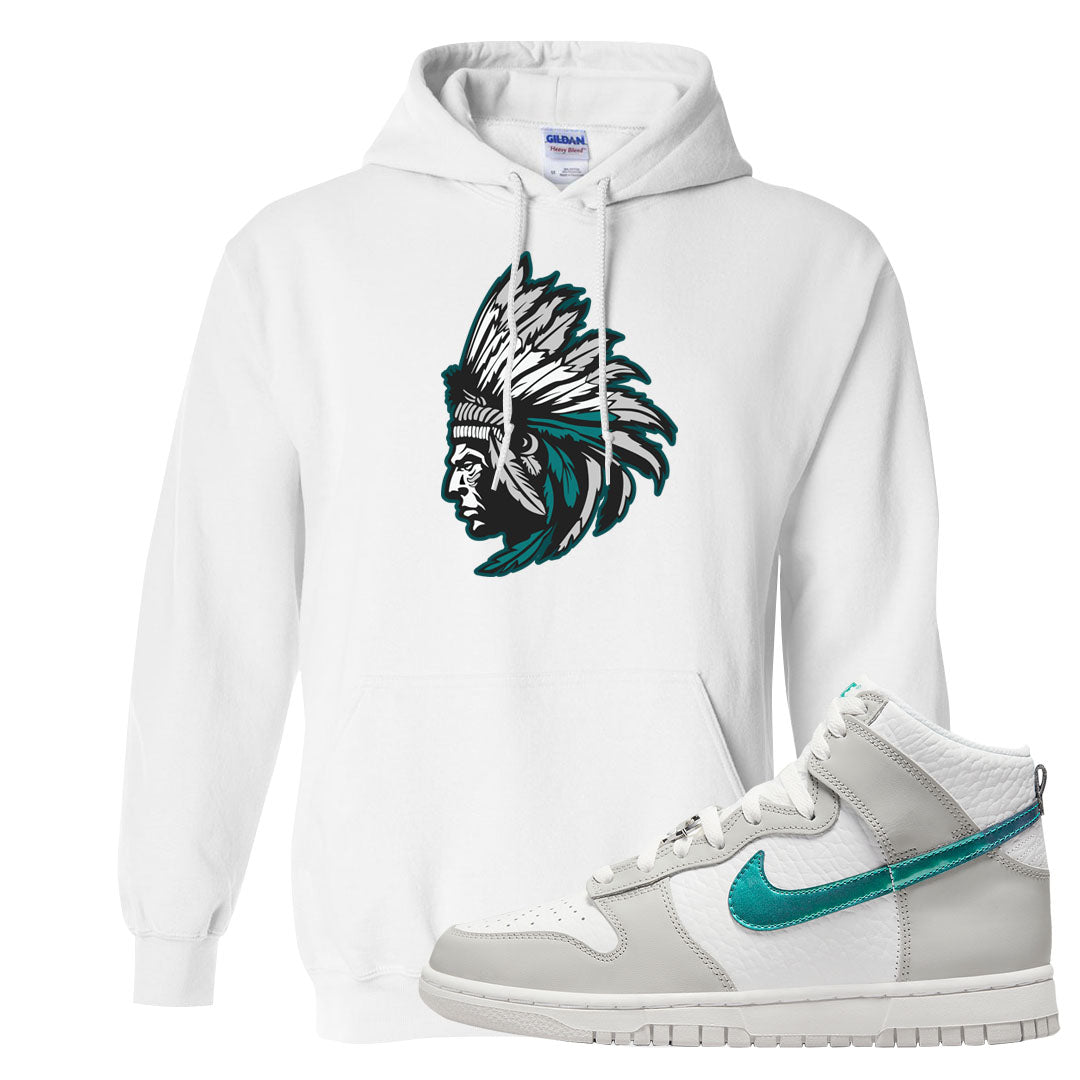 White Grey Turquoise High Dunks Hoodie | Indian Chief, White