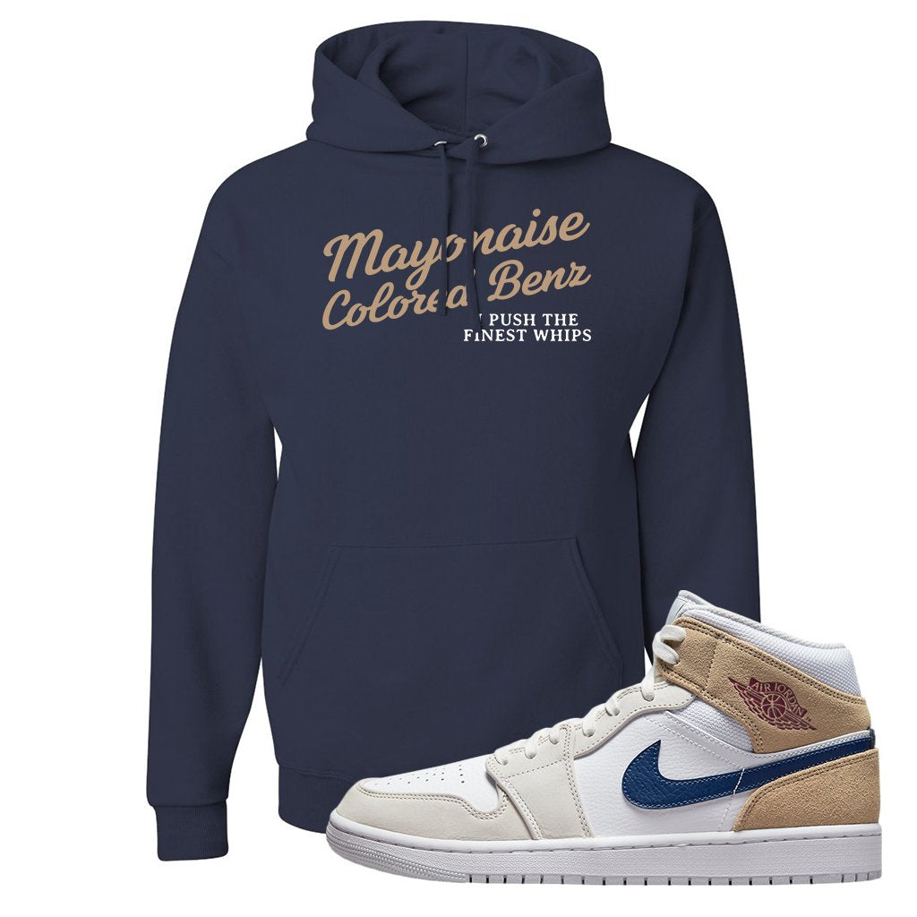 White Tan Navy 1s Hoodie | Mayonaise Colored Benz, Navy