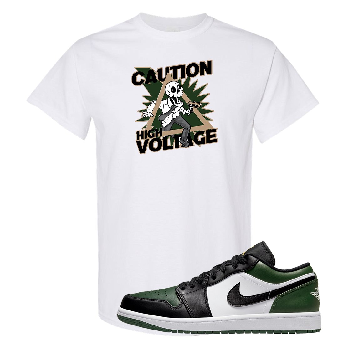 Green Toe Low 1s T Shirt | Caution High Voltage, White