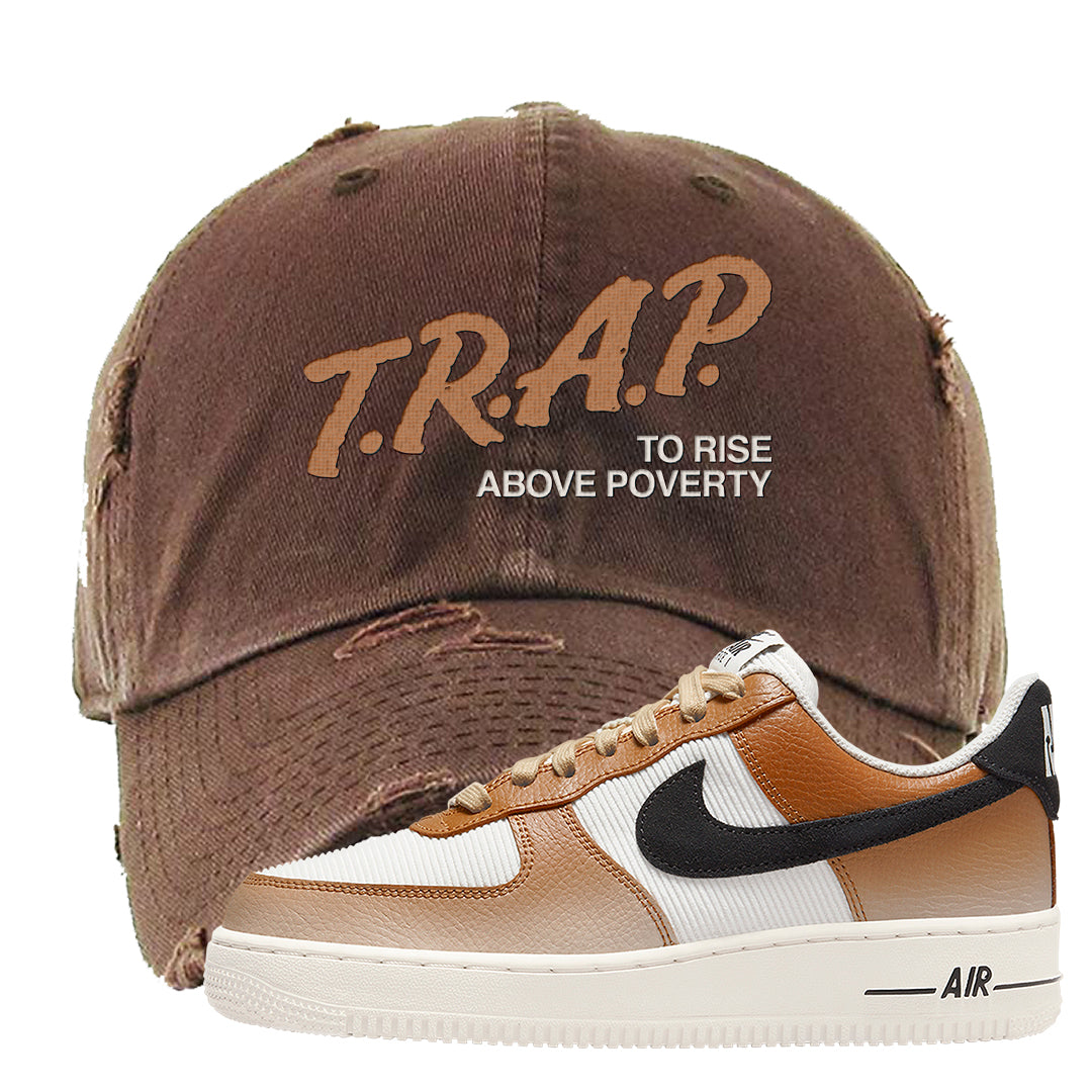 Mushroom AF1s Distressed Dad Hat | Trap To Rise Above Poverty, Brown