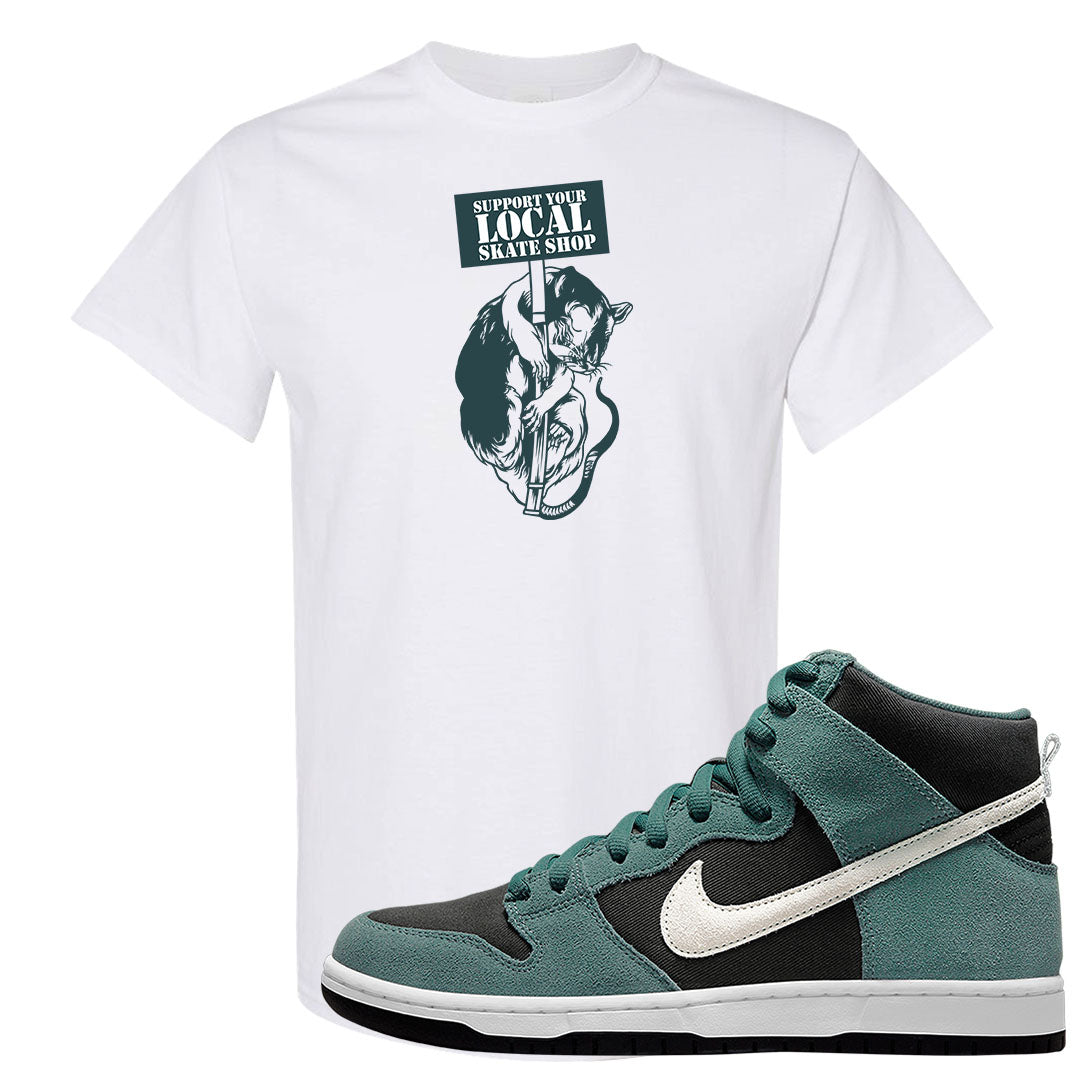 Green Suede High Dunks T Shirt | Support Your Local Skate Shop, White