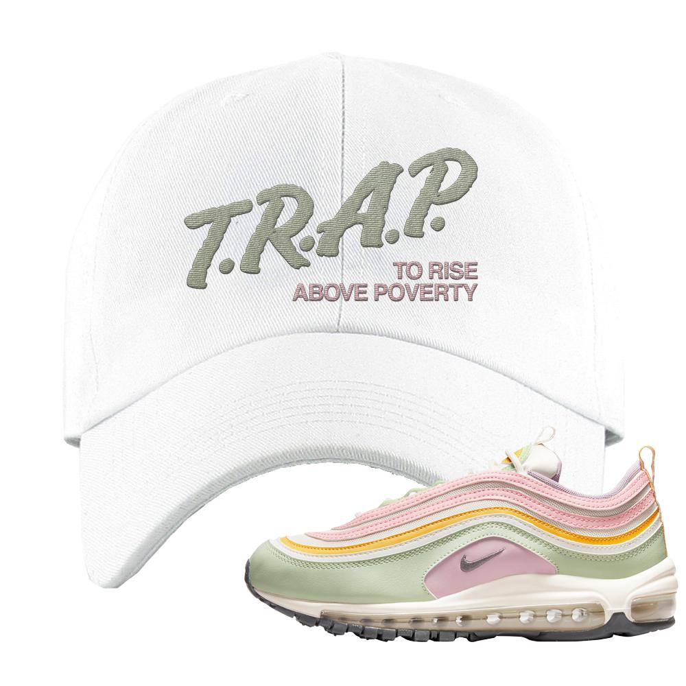 Pastel 97s Dad Hat | Trap To Rise Above Poverty, White