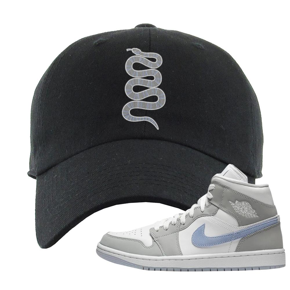 Wolf Grey Mid 1s Dad Hat | Coiled Snake, Black