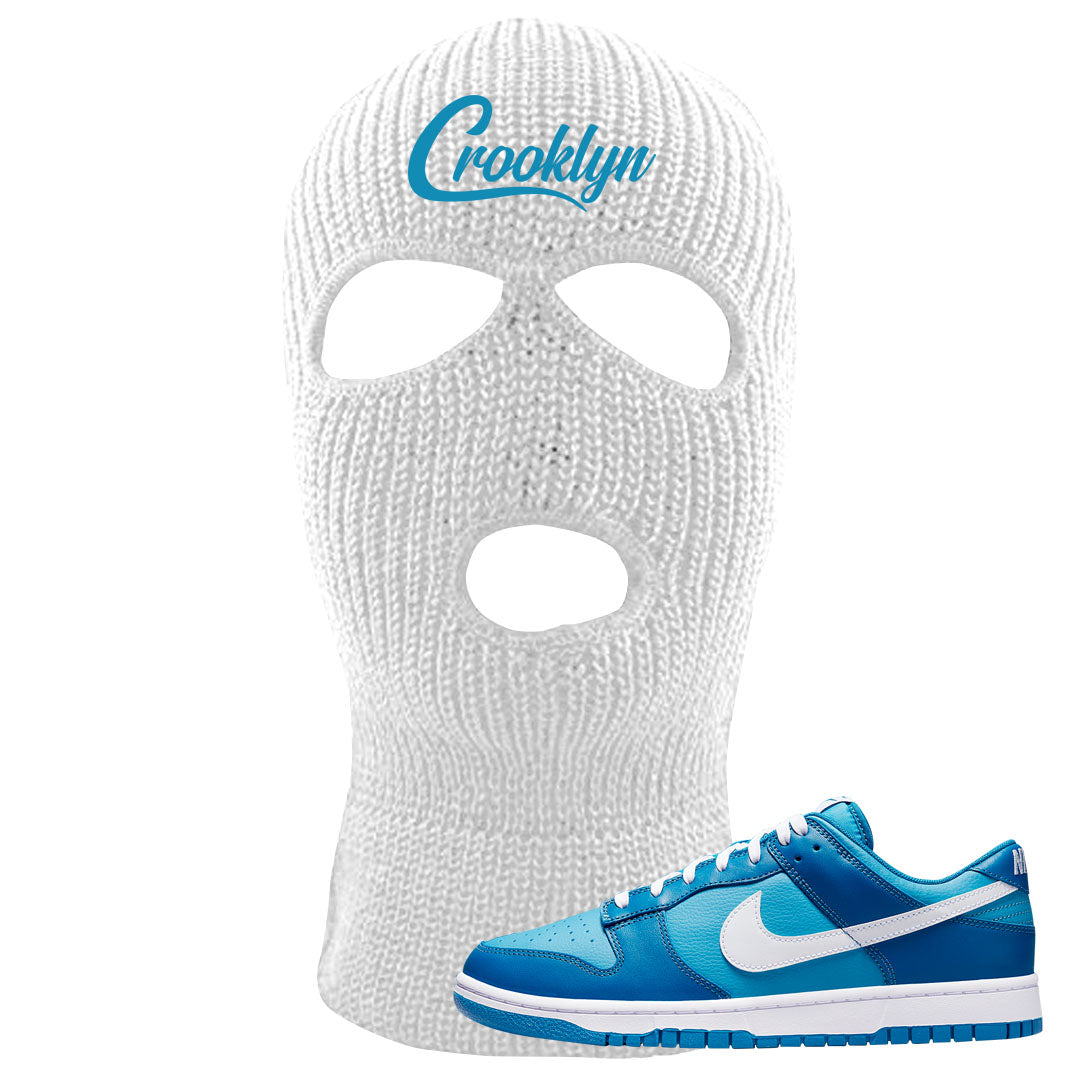 Dark Marina Blue Low Dunks Ski Mask | Crooklyn, White