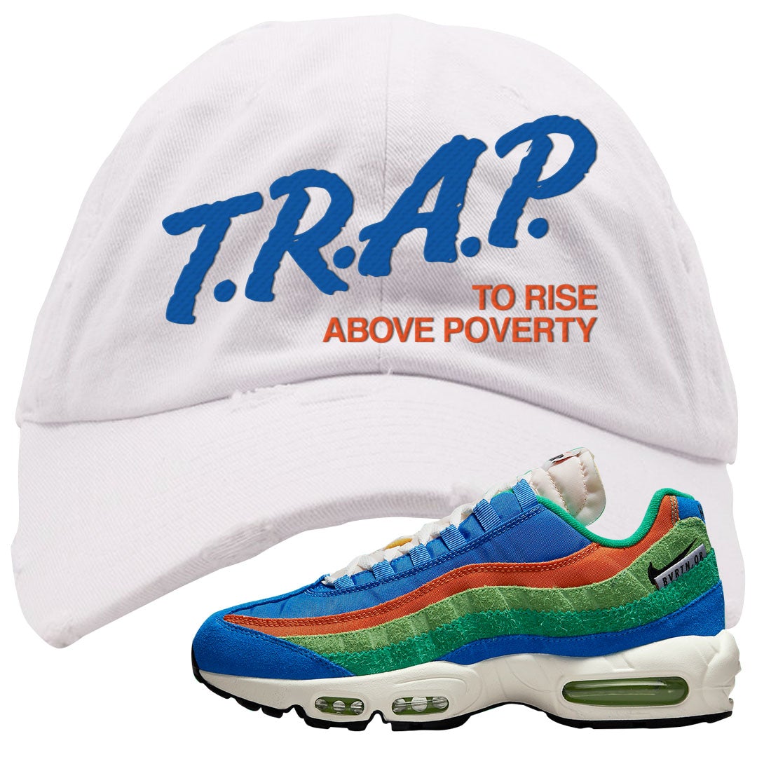 Light Blue Green AMRC 95s Distressed Dad Hat | Trap To Rise Above Poverty, White