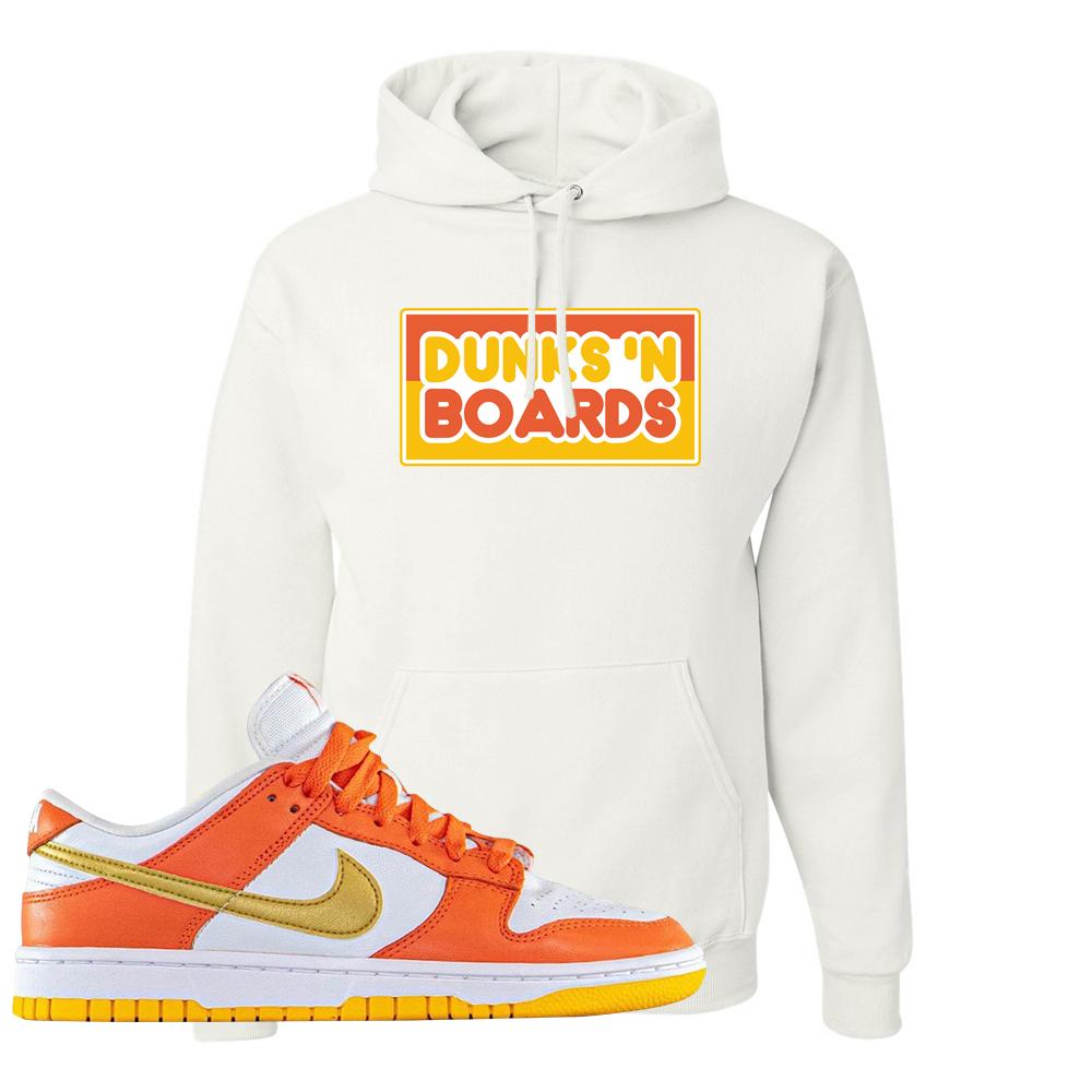 Golden Orange Low Dunks Hoodie | Dunks N Boards, White