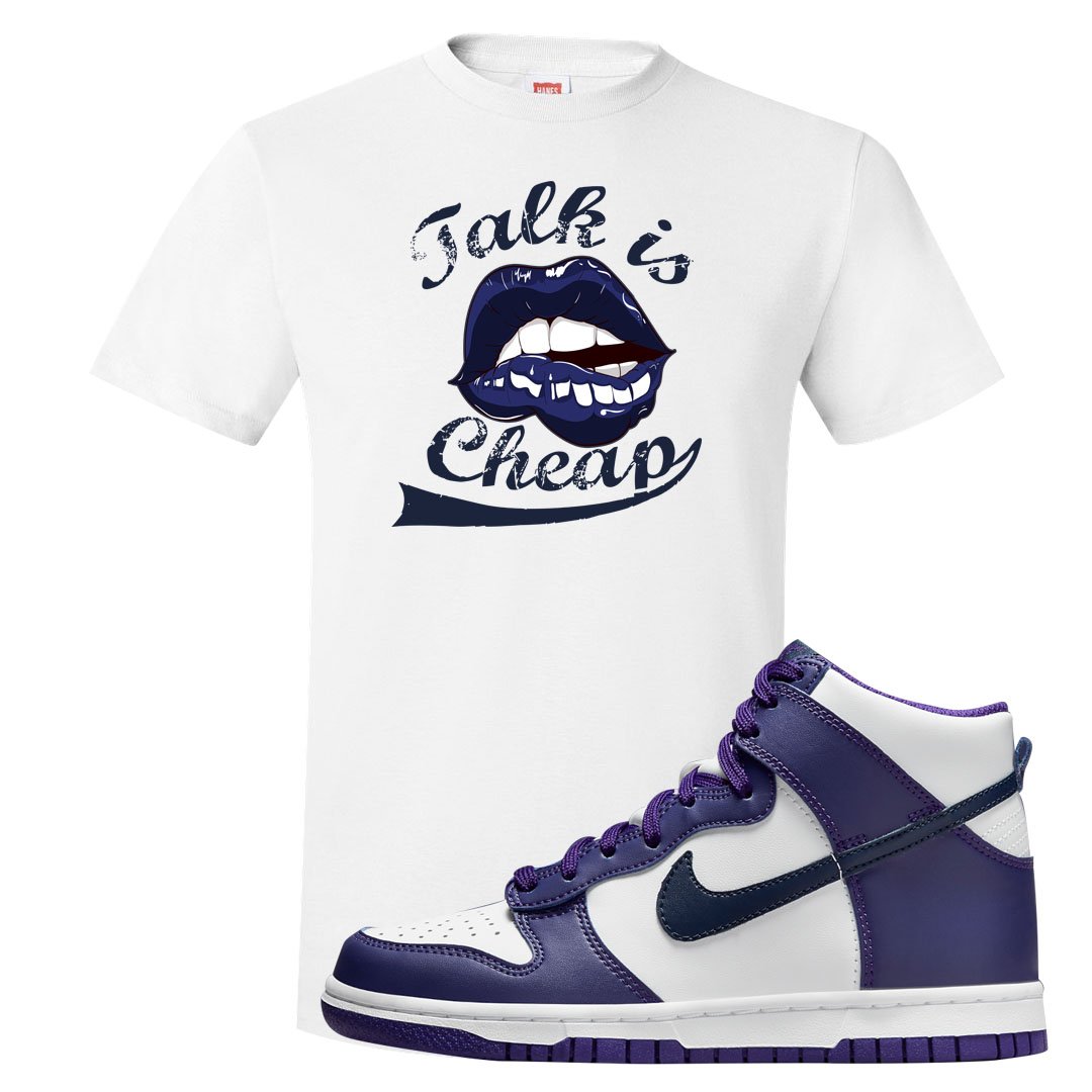 Court Purple High Dunks T Shirt | Talk Is Cheap, White