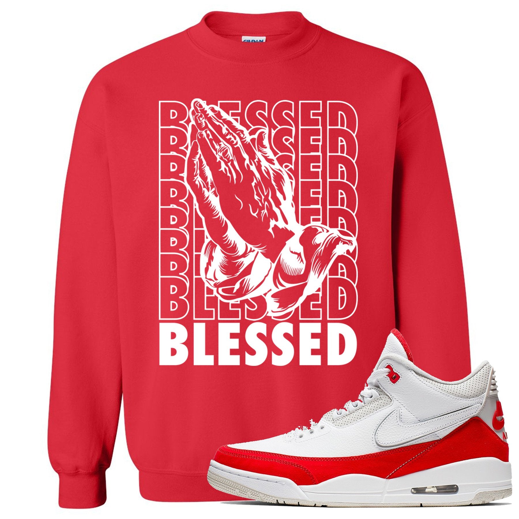 This red and white sweater will match great with your Jordan 3 Tinker Air Max shoes