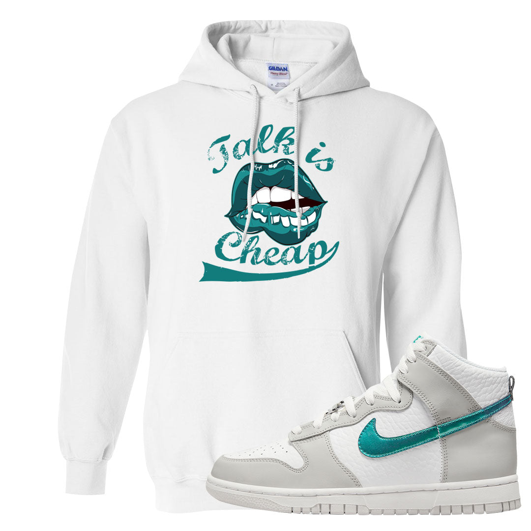 White Grey Turquoise High Dunks Hoodie | Talk Is Cheap, White