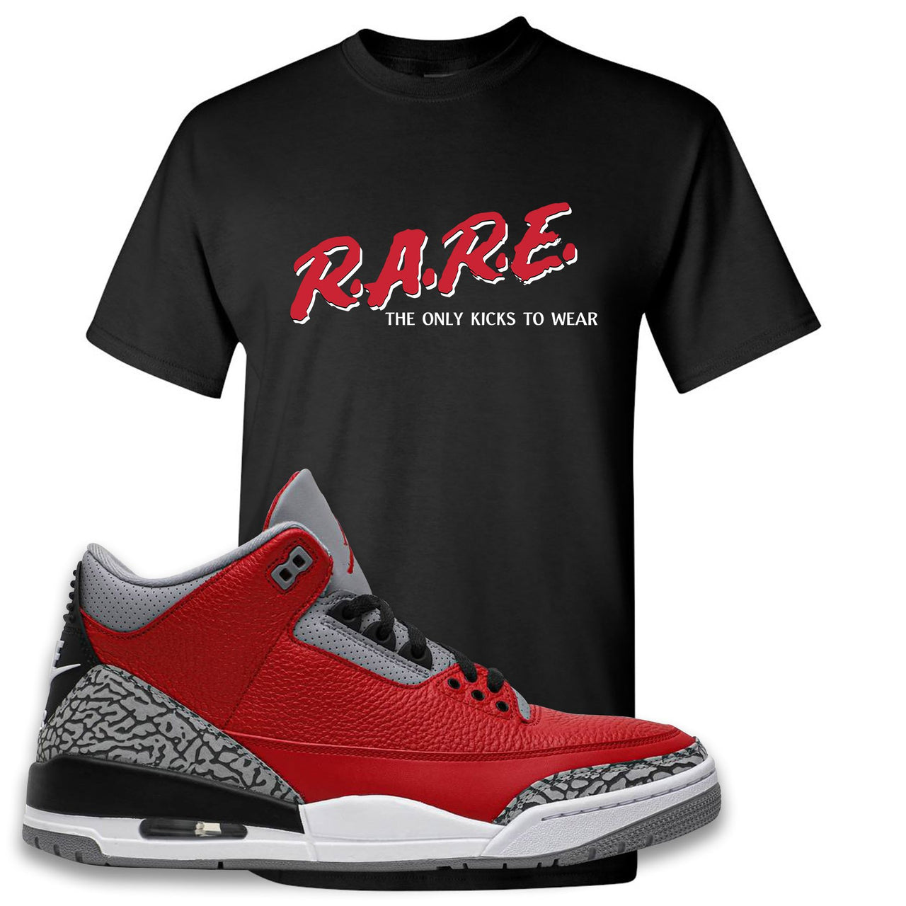 Jordan 3 Red Cement Chicago All-Star Sneaker Black T Shirt | Tees to match Jordan 3 All Star Red Cement Shoes | Rare